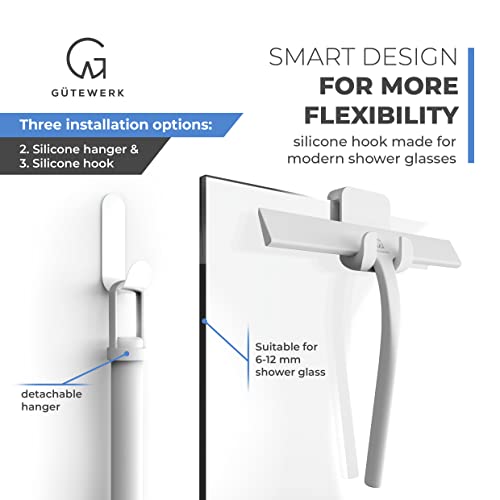 Gütewerk Shower Squeegee For Glass Doors, Rubber Window Squeegee, Small Squeegee For Shower Glass Door, Shower Glass Cleaner, Glass Shower Door Cleaner, Squeegee For Window Cleaning - White - 9 Inch #TOP3