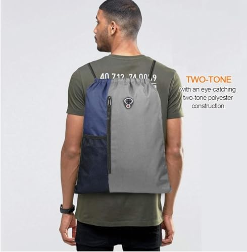 Image of ALASKA Drawstring Backpack Sports Gym Bag Large Size (18 Inch x 14 Inch) for Women & Men, Large Size With Two Zipper Pockets and Water Bottle Mesh Pocket.