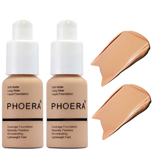 2 Pcs Soft Matte Full Coverage Liquid Foundation Brighten Highlighting Matte Oil Control Concealer Facial Blemish Concealer Color Changing Foundation for Women Girls, 2 Pack Buff Beige #104