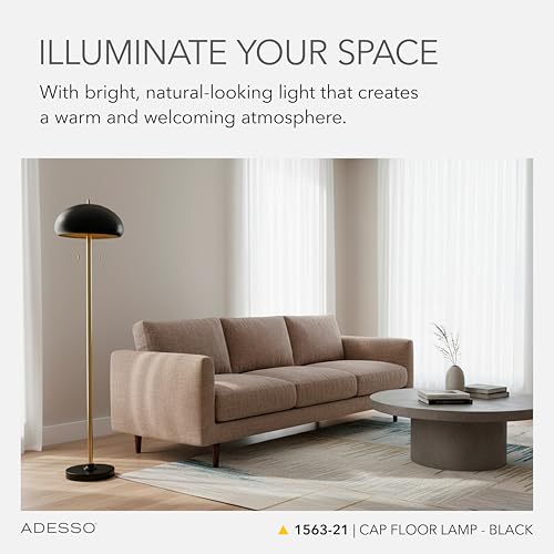 Adesso Floor Lamp with Black and Antique Brass Finishes – Bedroom, Home Office Lighting or Living Room Decor, 63.5” Tall by Adesso - Image 3