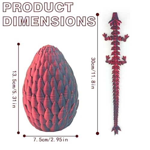 Qxbuhe 12inch 3D Printed Dragon Egg,Mystery Crystal Dragon Fidget Toys,Articulated Dragon,Home Desk Decor Easter Surprise Dinosaur Eggs,Adults Fidget Toys for Autism/ADHD (Black Red) — view 2