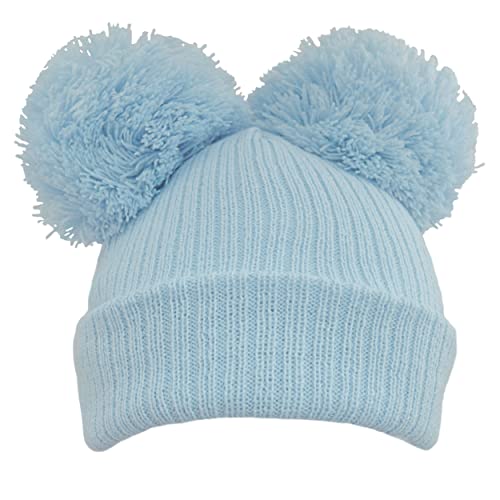 Gorro de doble pompón para bebé con forro polar cálido para recién nacidos