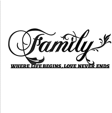 Family Where Life Begins, Love Never Ends Word Sign Black Metal Wall Decor, Home Decor Metal Decorations for Living Room Bedroom, Letters Quotes Wall Art Iron Letters House Warming Gift, 17.7x6.7