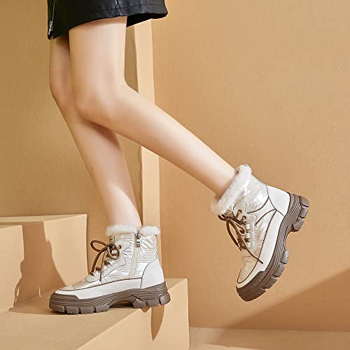 KBIKO-zxl Zapatos de algodón Informales de Fondo Grueso de Terciopelo para Mujer, Botas Cortas cálidas de Estilo británico, Botas para la Nieve, Color Caqui, Talla 37 Cover