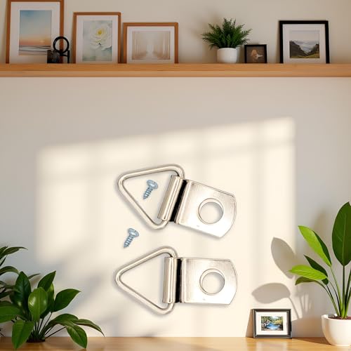 Image of 100 Sets Golden - 10mm 3 /8 inch Triangle D-Ring Picture Photo Frame Hangers Single Hole with Screws Small Strap,Hardware,Tools and Home Improvement (Nickel)
