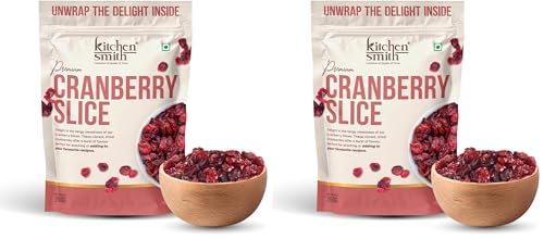 Image of KitchenSmith Cranberry Slice - 250gm | USA Origin Sliced Cranberries, Rich In Calcium, Healthy Snack For Kids & Adults Also Boost Immunity (Air Tight Pouch) (Pack of 2)