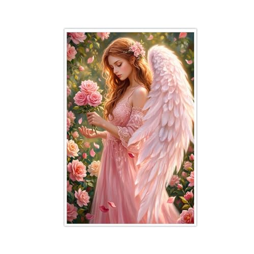 Pink Angel Canvas Wall Art, Dreamy Ethereal Woman with Roses