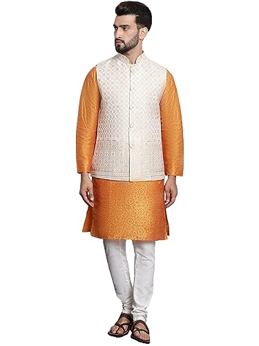 Image of Sojanya (Since 1958 Men'S Silk Blend Kurta Pyjama & Nehru Jacket Combo