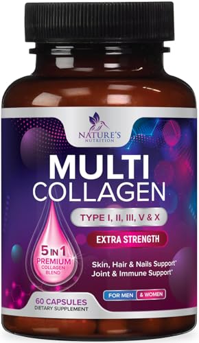 Multi Collagen Pills 2400 mg - Advanced Types I, II, III, V, X - Hydrolyzed Multi Collagen Peptides Pills, Collagen Supplements for Women & Men - Hair, Skin, & Nail Support Supplement - 60 Capsules