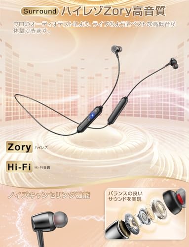 ワイヤレスイヤホン 【ネックバンドイヤホン新次元突破】 イヤホン bluetooth 20時間連続再生 収納便利 ネックバンドイヤホン 革新設計 凸構造ボタン+柔軟首掛け ノイズキャンセリング タイプC 急速充電 超軽量 首掛け ブルートゥース Hi-Fi Bluetooth ネックバンド 自動ペアリング ハンズフリー通話 技適認証済（黒） 商品画像5