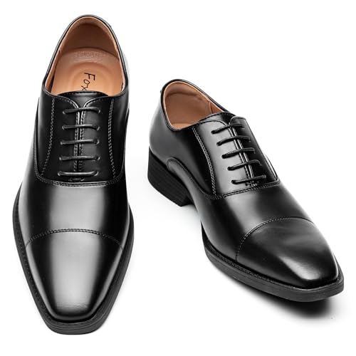 [フォクスセンス] ビジネスシューズ 走れる 革靴 メンズ 疲れない 紳士靴 内羽根 歩きやすい 軽量 防滑 ウォーキング ドレスシューズ ストレートチップ 高級レザー 疲れない フォーマル 防水 通気 制菌 消臭 ブラック 25.5CM Q866-01