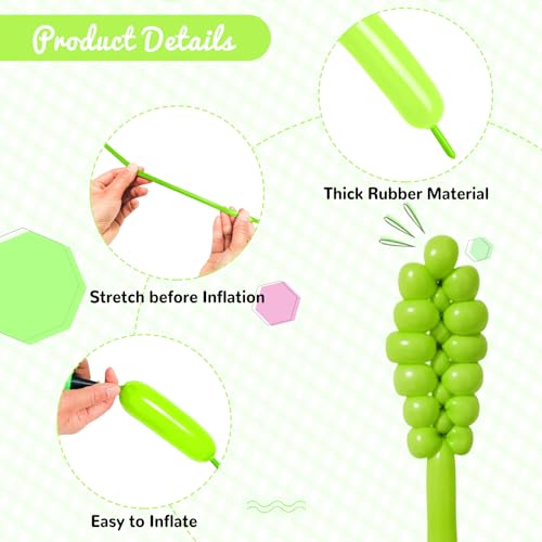 Image of 100Pcs Light Green 260 Balloons, Long Balloon for Tying Balloon Arch, Long Skinny Balloons for Twisting Ballons Animal balloons Birthday Party Wedding Festival Decorations