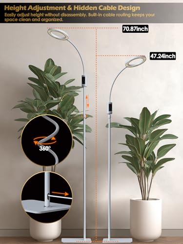 Image of Smart Grow Lights for Indoor Plants, Plant Light with Auto-Timer, Full Spectrum LED Grow Light, Adjustable Height & Stepless Dimming,Plant Assistant Suitable for Most Plants (White, Single Head)