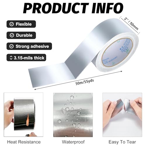 Image of 3PCS Aluminum Foil Tape 2 Inch x 55 Yards Aluminum HVAC Tape for Sealing & Patching Air Ducts Insulation Metal Repair Heat Insulation & Ductwork Repairs Professional Grade