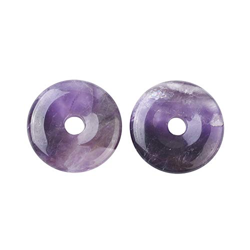 CHGCRAFT 5pcs Donut Shape Natural Amethyst Pendants Pi Disc Shape Nature Energy Healing Gemstone Charm Bulk for Necklace Bracelets Jewelry Making Hole 6mm