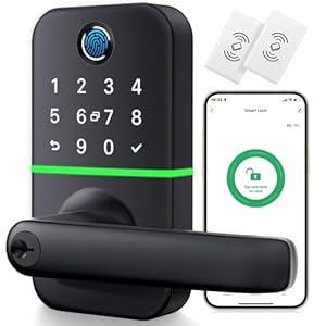 Keypad Smart Door Lock with Handle: Kucacci Keyless Entry Fingerprint Lock – Digital Code Handle with Keypad – Electronic Smart Knob for Front Door – Deadbolt Alternative with App – Easy Installation