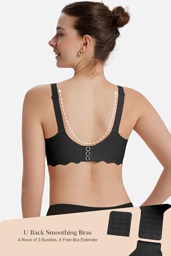 Womens Full Coverage Wire Free Bra - Plus Size Bras with Support and Lift Scalloped Everyday Comfort Bralettes