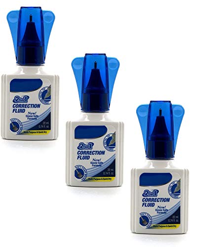 Emraw 22ml 2 in 1 Correction Fluid Foam Brush Applicator & Double Pen Tip – For Office, School & Home (Pack of 3)