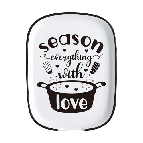 Season Everything with Love Ceramic Spoon Rest for Kitchen Stove, Heat Resistant Large Spoon Holder for Kitchen Counter Cooking Utensil Rest for Chef, Dad, Mom, Friend New House Housewarming Gifts