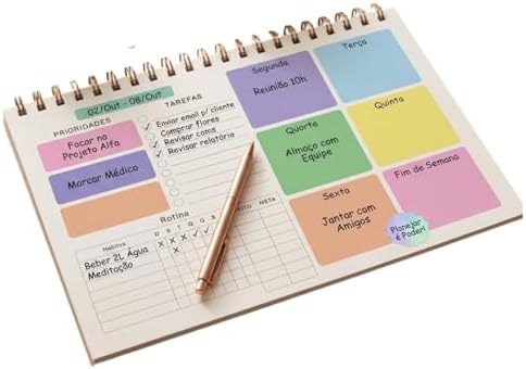 Planner Semanal de Mesa Permanente Colorido – 50 Folhas Destacáve...