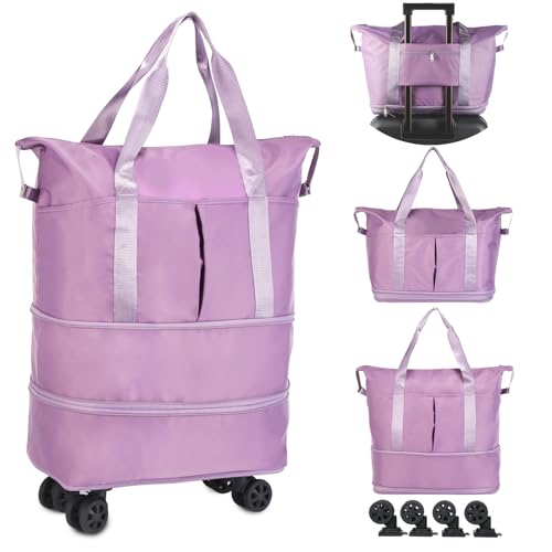 Sac de voyage à roulettes pliable violet extensible grand format pour cabine et weekend