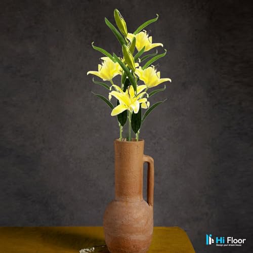 Image of Enhance Your Space with Artificial Leaf Decor Foliage for Stunning Interiors Decorative Items for Home;Office; Room; Living Room; Table; (Without Vase) (Pack of 2, Yellow Lily)