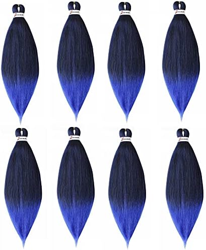 Braiding Hair Pre Stretched Braiding Hair 26 Inch 8 Packs Ombre Prestretched Hair for Crochet Box Braids,Prof essional Itch Free Synthetic Hair Extension For Black Women,Yaki Texture(26Inch, 1B/Blue)