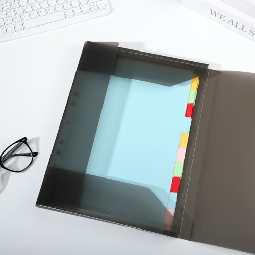 4 Stück Sammelmappe A4, Postmappe aus Kunststoff Transluzent Eckspannermappe mit Gummizug und Innenklappen Dokumentenmappe für Schule Büro Zuhause (Schwarz, mit Aufkleber)