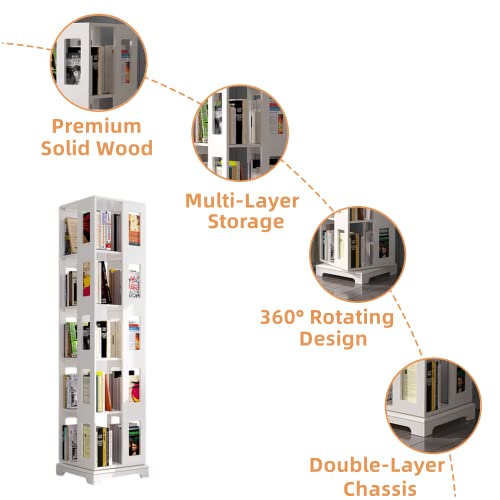 Nisorpa 5 Tier Rotating Bookshelf, 360° Rotating Square Bookcase Floor-Standing Storage Display Rack For Kids & Adults, Used In Bedrooms Living Rooms Study Office (70"X18"X18") #TOP2