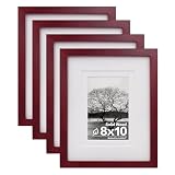 Egofine 8x10 Picture Frames 4 Pack - Wood Frames Covered by Plexiglass for Pictures 4x6 or 5x7 with Mat or 8x10 Without Mat, Photo Frames for Table Top and Wall Display, Cherry Red