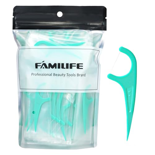 FAMILIFE Individually Wrapped Floss Picks, 100PCS Mint Dental Floss Picks, Tooth Picks Flossers with Portable Individual Packaging, Floss Sticks Helps to Fight Tooth Decay and Keep Your Teeth Clean
