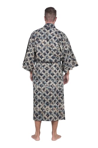 NOVICA Blue Men's Cotton Batik Robe, Midnight Fireworks' (One Size Fits Most)4