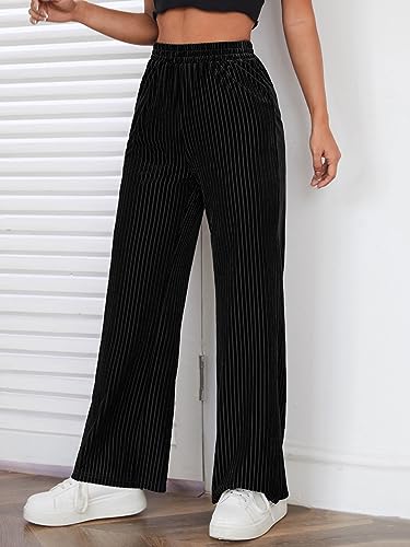 Women's Ribbed Velvet Wide Leg Pants Casual High Waisted Lounge Pants4