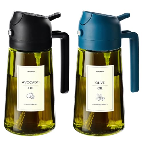 TrendPlain - Original 16oz/470ml Olive Oil Dispenser Bottle for Kitchen Gadgets and Air Fryer Accessories - Olive Oil Sprayer for Cooking w/Stickers - Black&Navy