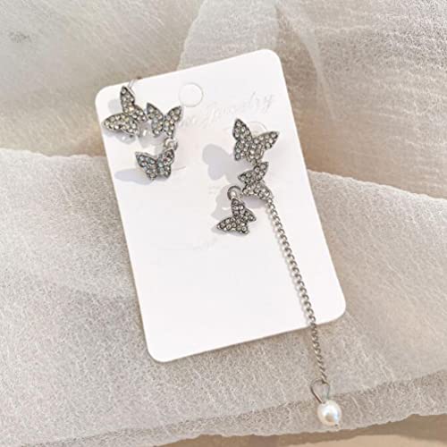 Long Butterfly Tassel Earrings Asymmetric Earrings With Rhinestone Butterfly Earrings #TOP2