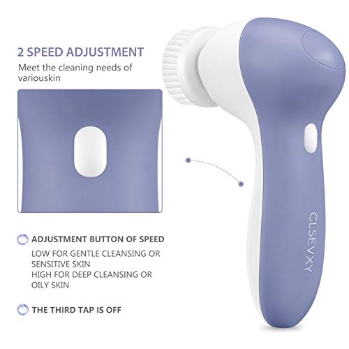 Rechargeable Facial Cleansing Spin Brush Set with 7 Interchangeable Brush Heads - Waterproof Face Spa System by CLSEVXY - Advanced Microdermabrasion for Gentle Exfoliation and Deep Scrubbing(Purple)