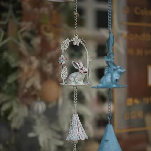 Carillon éolien en fer forgé lapin blanc objet métallique à suspendre
