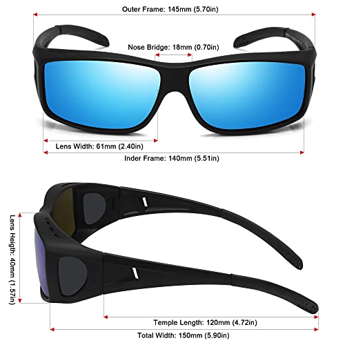 MEETSUN Fit Over Glasses Sunglasses for Men Women,Wrap Around Sunglasses Polarized UV400 Protection Black Frame-Blue Mirror Lens - Image 2