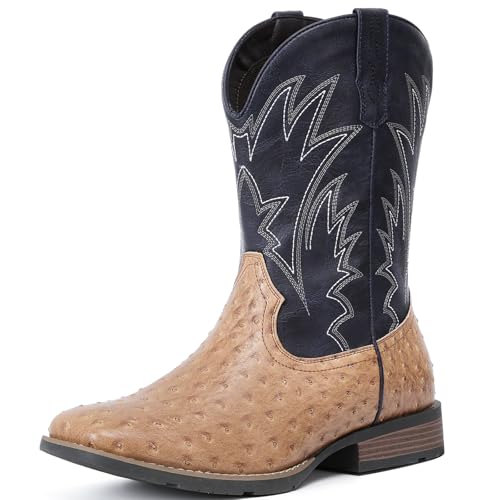 Image of IUV Cowboy Boots For Men Western Ostrich Wide Embroidered Pull On Boots