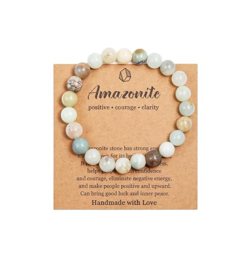 Pingyongchang Stress Relief Anxiety Yoga Bracelet Healing Crystal Stone Mantra Bracelets for Women Men Natural Beaded Birthday Gifts Inspirational Jewelry for Men-Amazonite