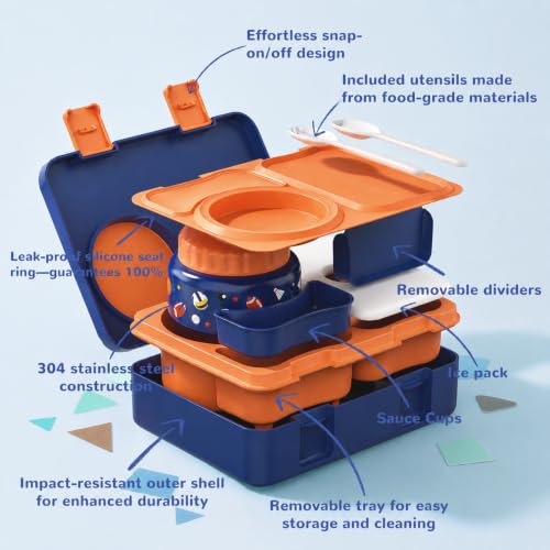 Image of Bento Box for Kids, Leakproof Kids Lunch Box with 8.5OZ Thermo Food Jar & Lunch Bag, 3-4 Compartments Toddler Insulated Lunch Box for Boys, BPA Free Lunch Containers for School Daycare