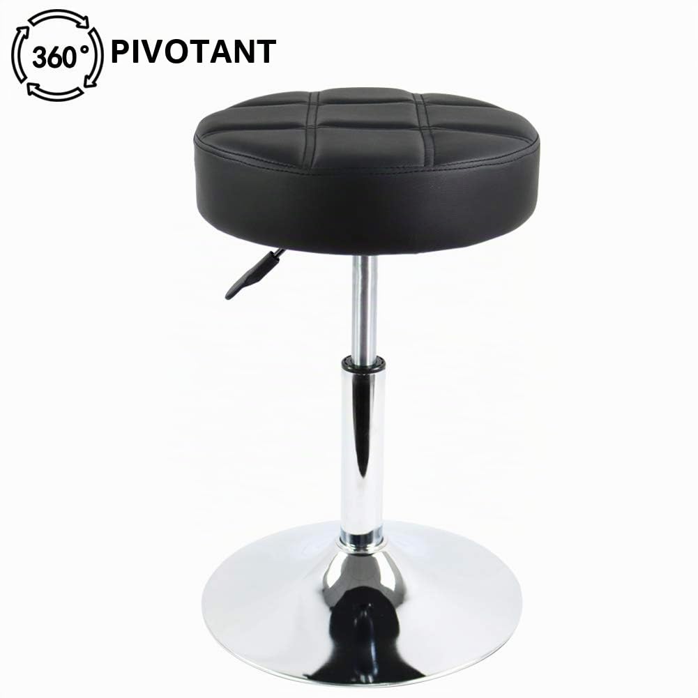 FURWOO PU Tabouret de Bar Rond en Cuir épais Tabouret de barbier réglable et Rotatif en Hauteur Peut être appliqué à la réception du comptoir du Bar à la Maison (Noir)