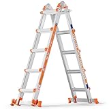 LEVELEVE Telescoping A Frame Ladder, 17FT Multi Position Ladder with Stabilizer Bar & Wheels,330 lbs Security Load for Stairs Home Indoor Outdoor Roof