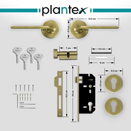 Image of Plantex Fully Brass Door Lock with 3 Years of Warranty /Main Door Lock for Home /Mortise Lock for Door - Main Door Lock Set Sumer-3037 Brass Antique Finish