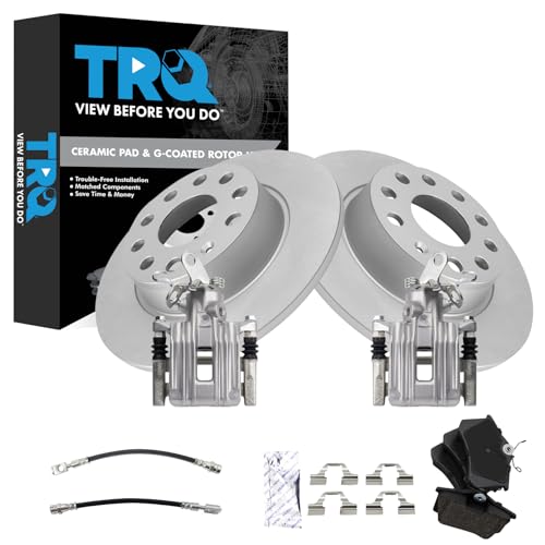 Image of TRQ Rear Brake Pad and Rotor Set Ceramic Coated Rotors Calipers Compatible with 2011-2013 Audi A3 2014 Volkswagen Jetta