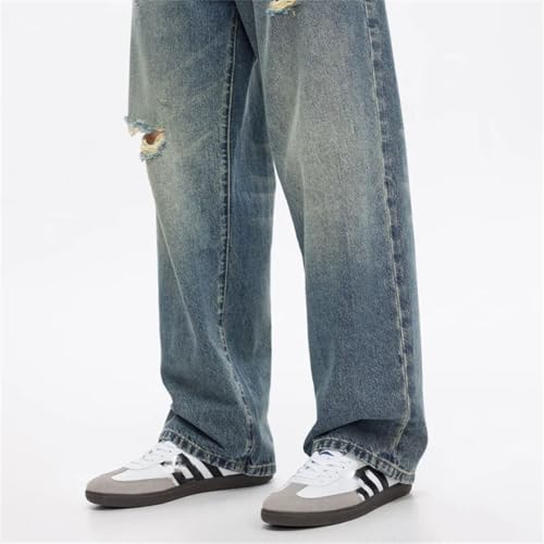 Men Baggy Loose Straight Hip Hop Distressed Ripped Male Denim Pants Hollow Out Vintage Wide Leg Jeans4