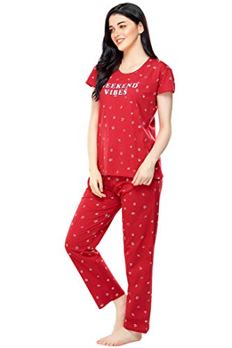 Image of ZEYO Women's Cotton Cactus Printed Night Suit Set of Top & Pajama Set 5293 (Available in Plus Size)