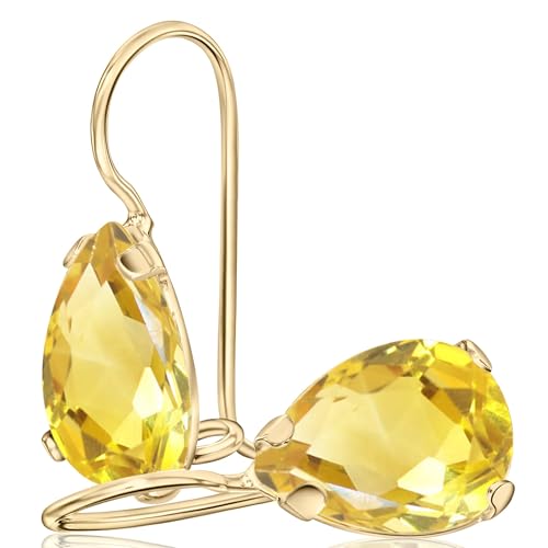14K Solid Gold Earrings - Citrine Earrings for Women -