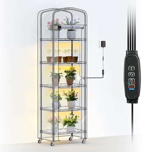 Abimars 5-stöckiges Mini-Gewächshaus mit Wachstumsleuchte, Regal höhenverstellbares Metall-Pflanzenâ€¦ – Miniatur