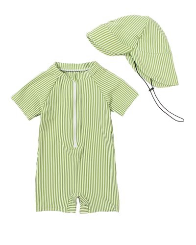 JiAmy Traje de baño para bebé con sombrero para el sol, protección UV, de una pieza, traje de baño, verde, 3 6 meses